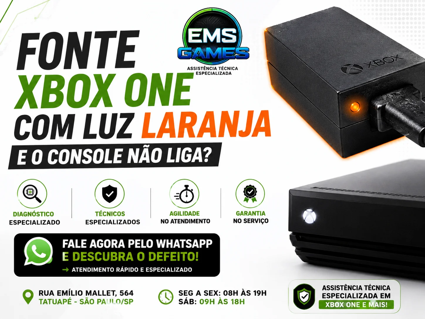 Fonte de xbox one fica luz laranja e não liga